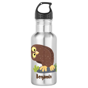 Cute curious funny brown owl cartoon illustration 532 ml water bottle