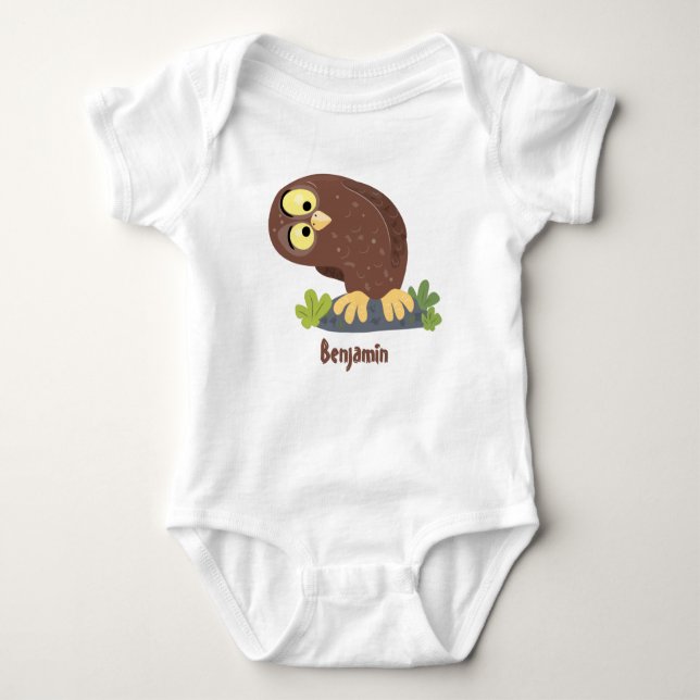 Cute curious funny brown owl cartoon illustration baby bodysuit (Front)