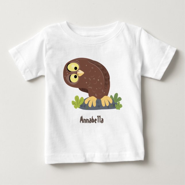 Cute curious funny brown owl cartoon illustration baby T-Shirt (Front)