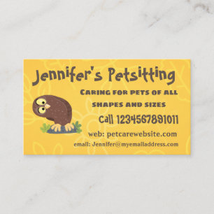 Cute curious funny brown owl cartoon illustration business card