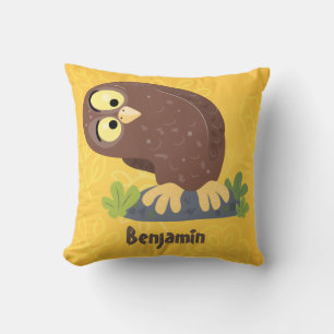 Cute curious funny brown owl cartoon illustration cushion