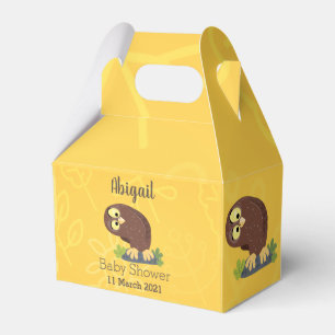 Cute curious funny brown owl cartoon illustration favour box