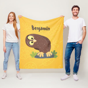 Cute curious funny brown owl cartoon illustration fleece blanket