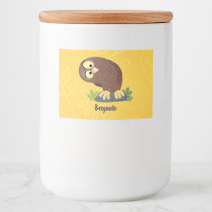 Cute curious funny brown owl cartoon illustration food label