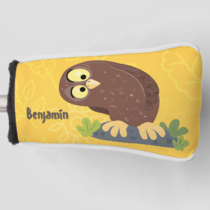 Cute curious funny brown owl cartoon illustration golf head cover