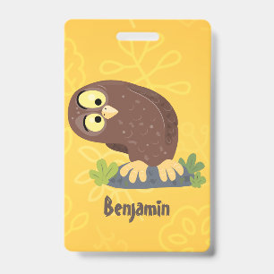 Cute curious funny brown owl cartoon illustration ID badge