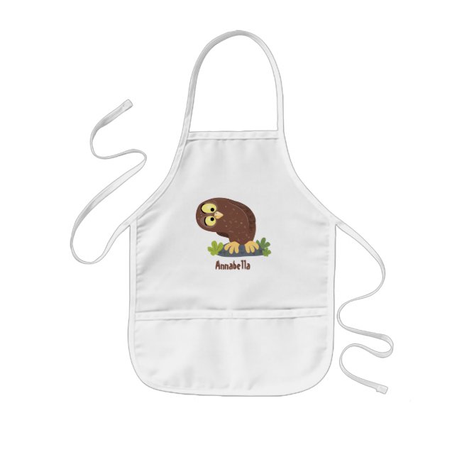 Cute curious funny brown owl cartoon illustration kids apron (Front)