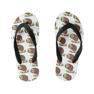 Cute curious funny brown owl cartoon illustration kid's thongs