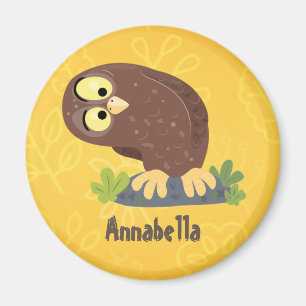 Cute curious funny brown owl cartoon illustration magnet