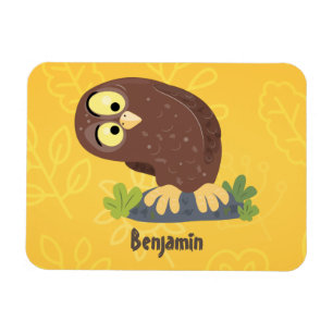 Cute curious funny brown owl cartoon illustration magnet