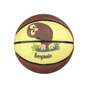 Cute curious funny brown owl cartoon illustration mini basketball