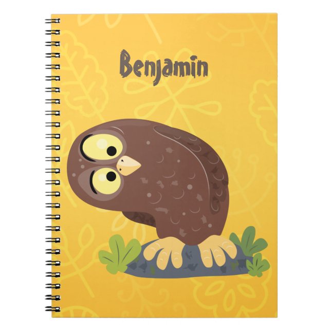 Cute curious funny brown owl cartoon illustration notebook (Front)