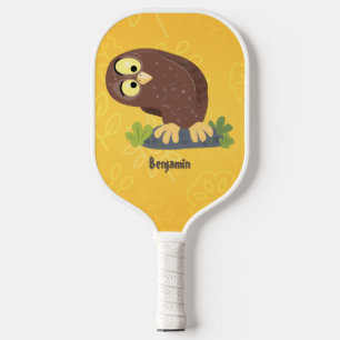 Cute curious funny brown owl cartoon illustration  pickleball paddle