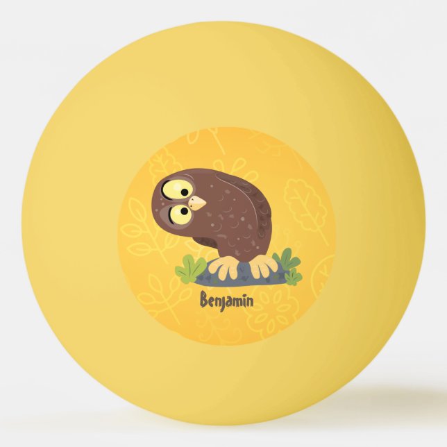 Cute curious funny brown owl cartoon illustration  ping pong ball (Front)