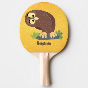 Cute curious funny brown owl cartoon illustration ping pong paddle