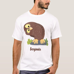 Cute curious funny brown owl cartoon illustration T-Shirt