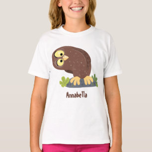 Cute curious funny brown owl cartoon illustration T-Shirt