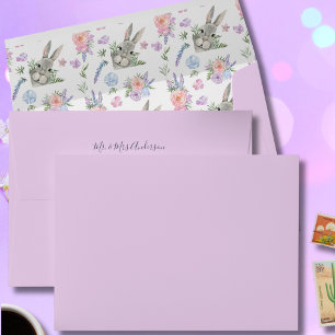 Cute Curious Grey Bunny Purple Floral Lilac Envelope