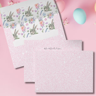 Cute Curious Grey Bunny Purple Floral Pink Envelope