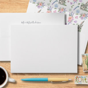 Cute Curious Grey Bunny Purple Floral White Envelope