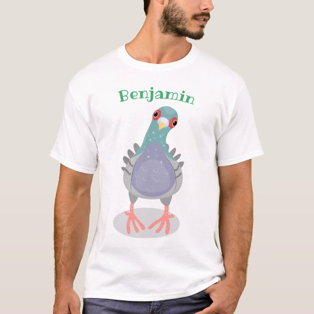 Cute curious pigeon cartoon illustration T-Shirt (Front)