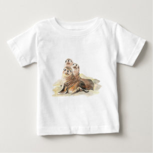 Cute Curious Seals, Watercolor Animals Baby T-Shirt