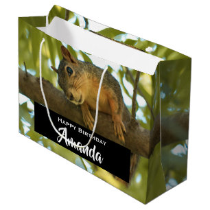 Cute & Curious Squirrel Nature Photo - Birthday Large Gift Bag