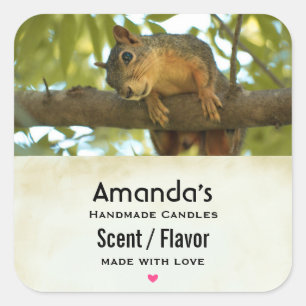 Cute & Curious Squirrel Nature Photography Candle Square Sticker