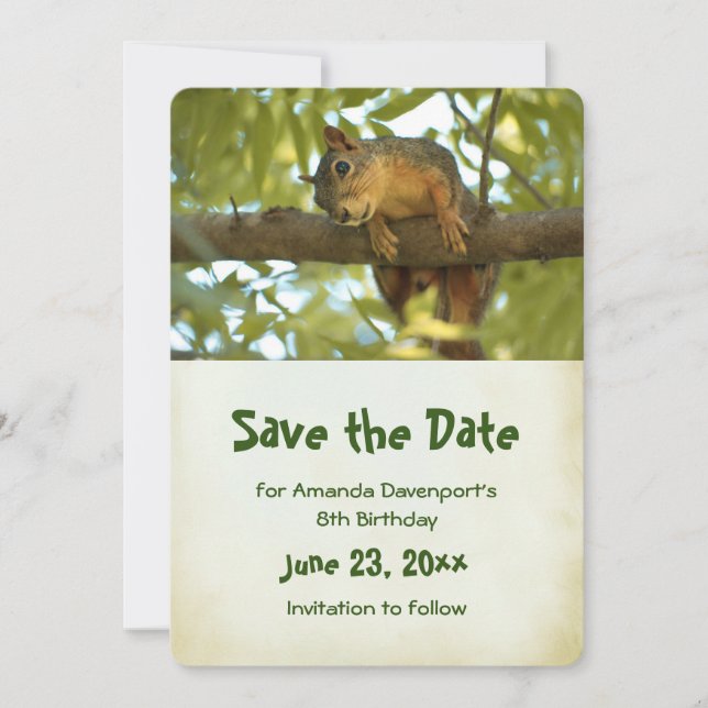 Cute Curious Squirrel Nature Photography Save The Date (Front)