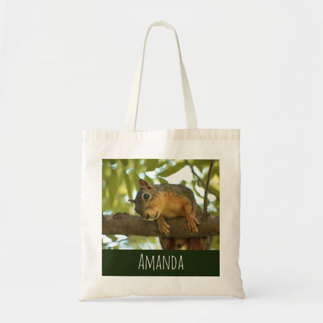Cute Curious Squirrel Nature Photography Tote Bag (Front)