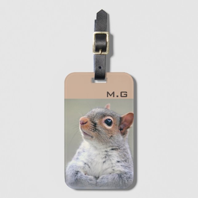 Cute Curious Squirrel Profile Photo Monogram Luggage Tag (Front Vertical)