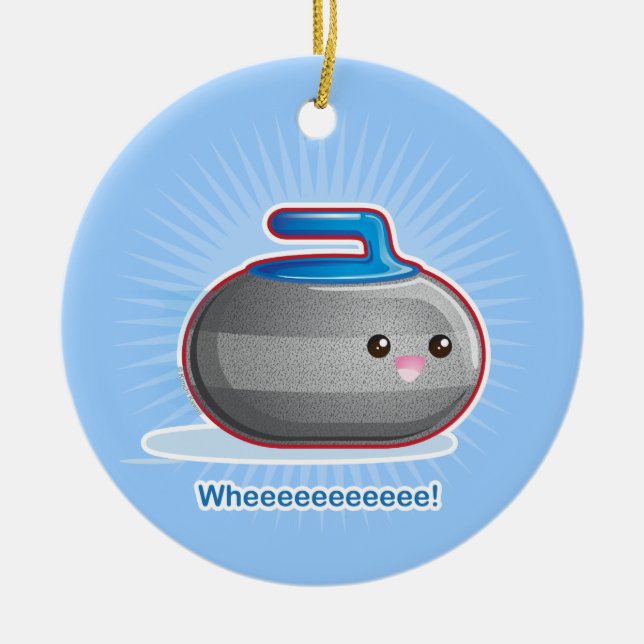 Cute Curling Stone Ceramic Ornament (Front)