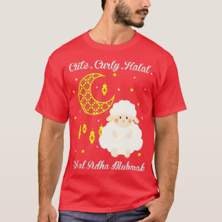 Cute Curly Halal Sheep Eid al-Adha Mubarak Muslim  T-Shirt