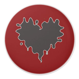 Cute Curly Heart Black on Red Ceramic Knob