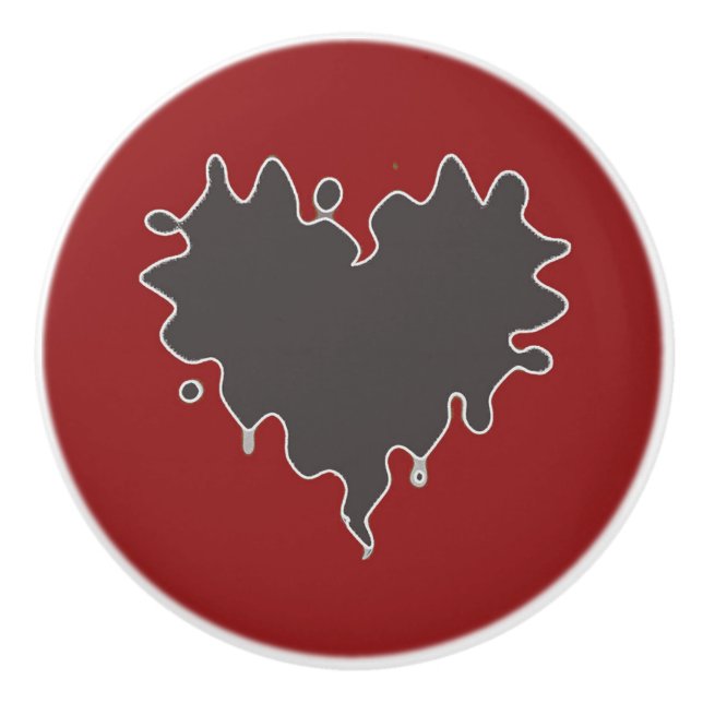 Cute Curly Heart Black on Red Ceramic Knob (Front)