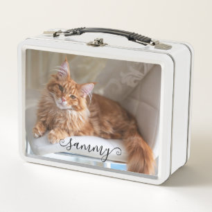 Cute Curly Name Cat Photo Metal Lunch Box