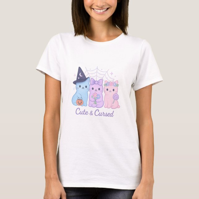 Cute & Cursed Kawaii Halloween Cats T-Shirt (Front)