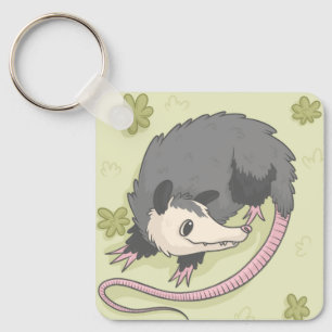 Cute Curved Opossum Cartoon Art Key Ring