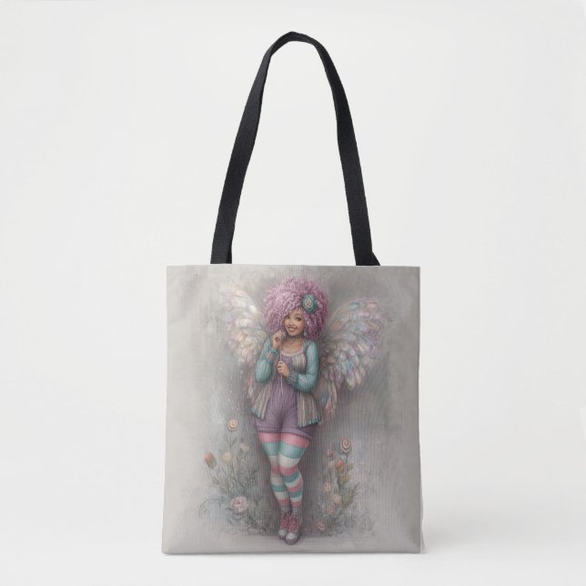 Cute Curvy Pastel Fairy with Iridescent Wings  Tote Bag (Front)