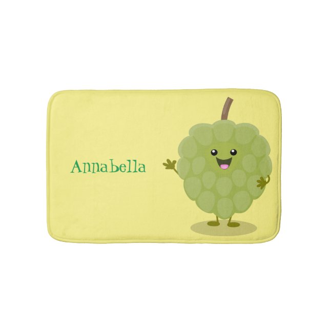 Cute custard apple cherimoya cartoon bath mat (Front)