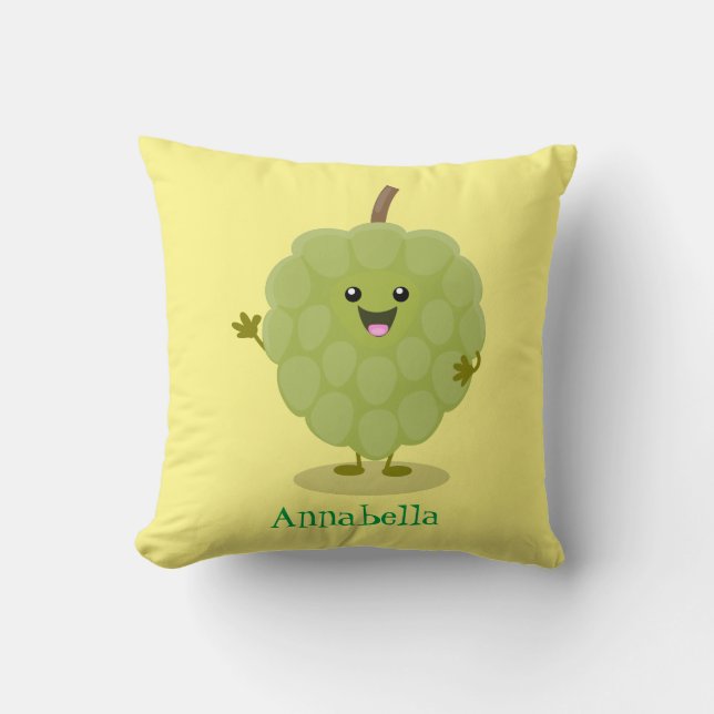 Cute custard apple cherimoya cartoon cushion (Front)