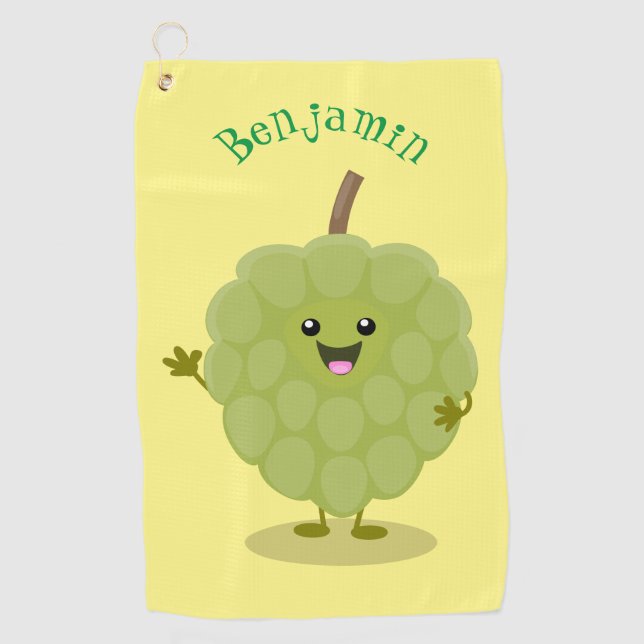 Cute custard apple cherimoya cartoon golf towel (Front)