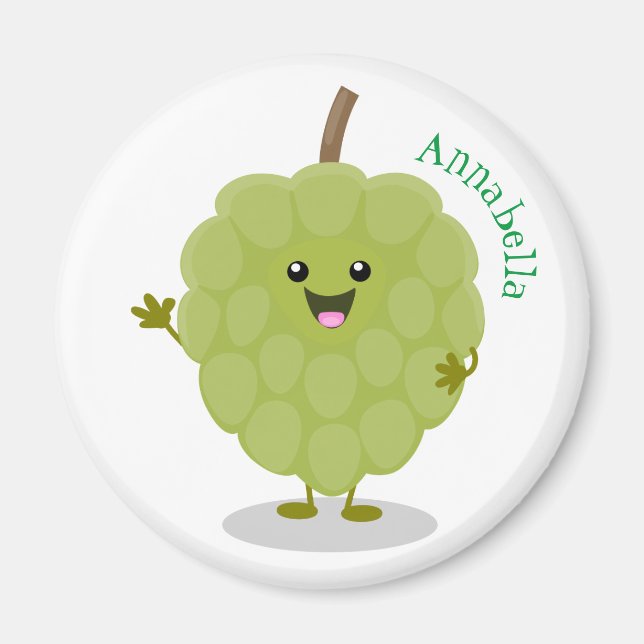 Cute custard apple cherimoya cartoon magnet (Front)