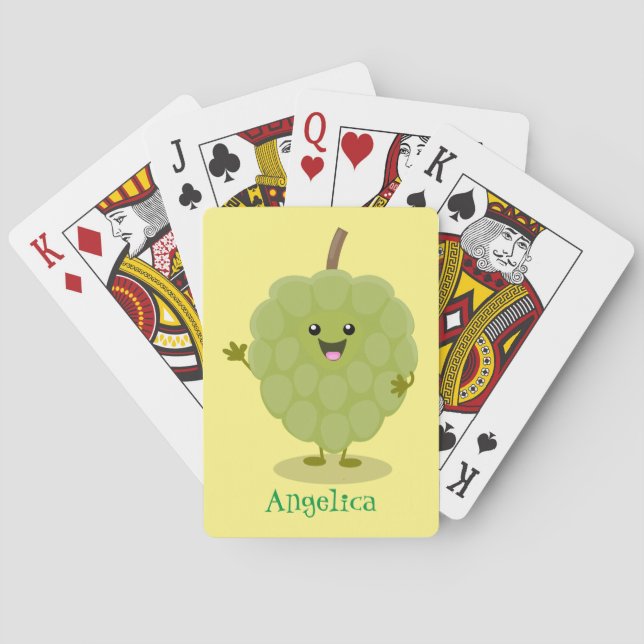Cute custard apple cherimoya cartoon playing cards (Back)