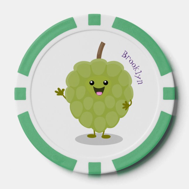 Cute custard apple cherimoya cartoon poker chips (Front)