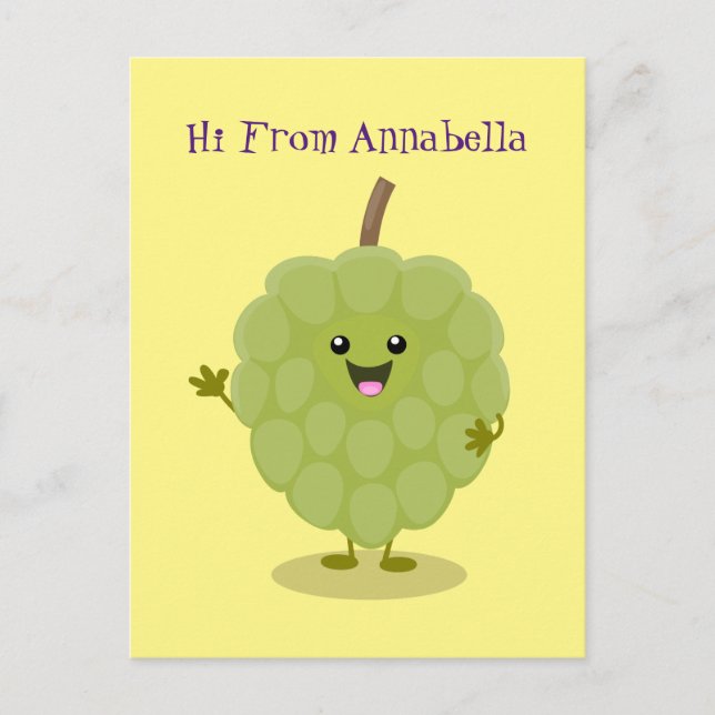 Cute custard apple cherimoya cartoon postcard (Front)