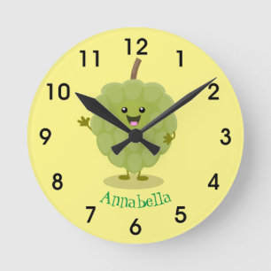 Cute custard apple cherimoya cartoon round clock