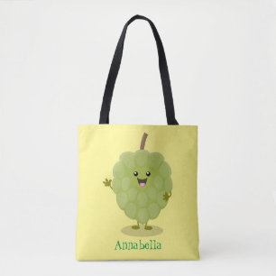 Cute custard apple cherimoya cartoon tote bag