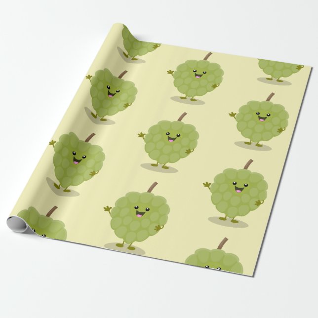 Cute custard apple cherimoya cartoon wrapping paper (Unrolled)