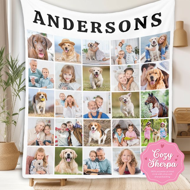 Cute Custom 25 Photos Collage Family Pets Dog Kids Sherpa Blanket (Creator Uploaded)